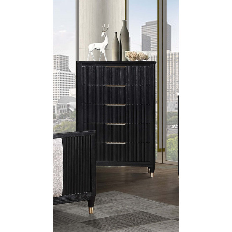 Coffre haut moderne et fonctionnel avec rangement spacieux, glissières entièrement extensibles et quincaillerie décorative élégante pour les espaces de vie contemporains