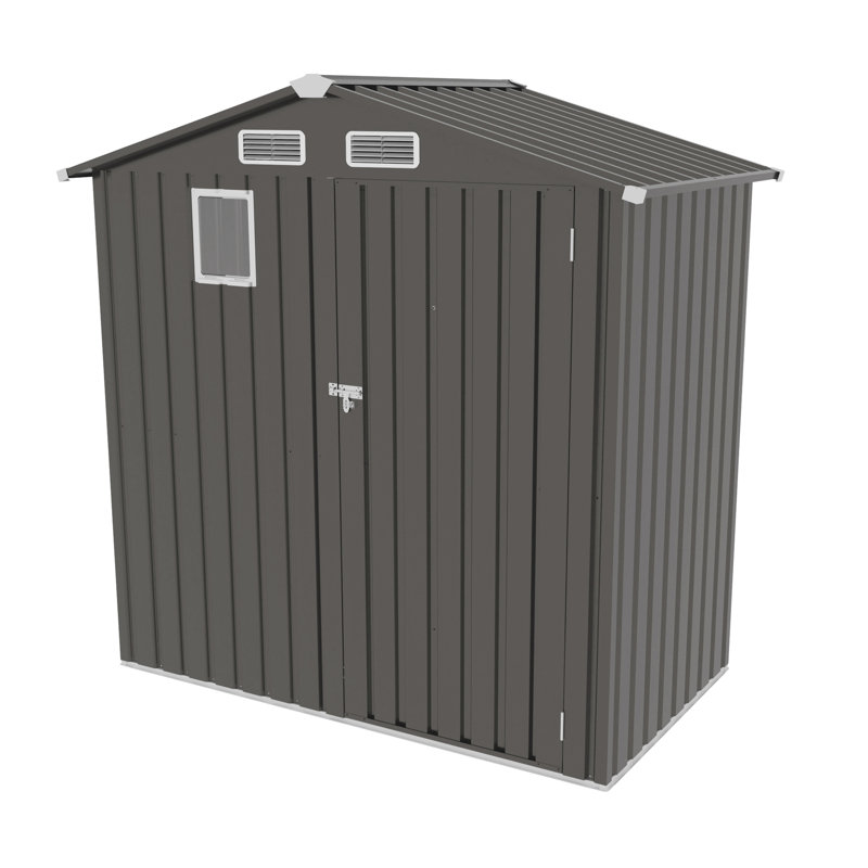 Gray 6x 3.5ft Metal Tool Shed With Clear Window And Ventilation Holes, Suitable For Sundries Bike Storage, Modular Design Fast Assembly Outdoor Storage Peaked Roof Skylight Window, Lockable Door