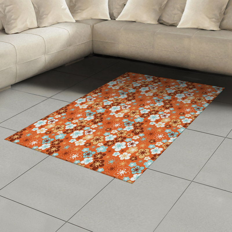 Tapis décoratif orange à haute densité de fibres longues en polyester, Rectangle— 4 pi x 5 pi 8 po