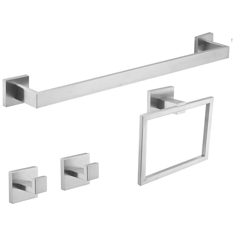 4-Piece Bathroom Hardware Set: Towel Bar, Towel Hook, Toilet Paper Holder, And Towel Ring, Brushed Nickel