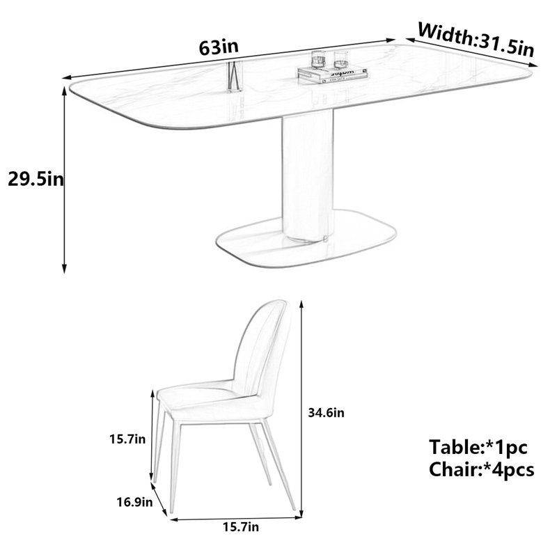 Table de salle à manger Modern, H 29,5 po x L 63 po x l 31,5 po