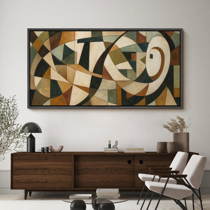Large Framed Canvas Print Wall Art - Neutral Abstract Print for Modern Home Decor, 30" H x 60" W, Black