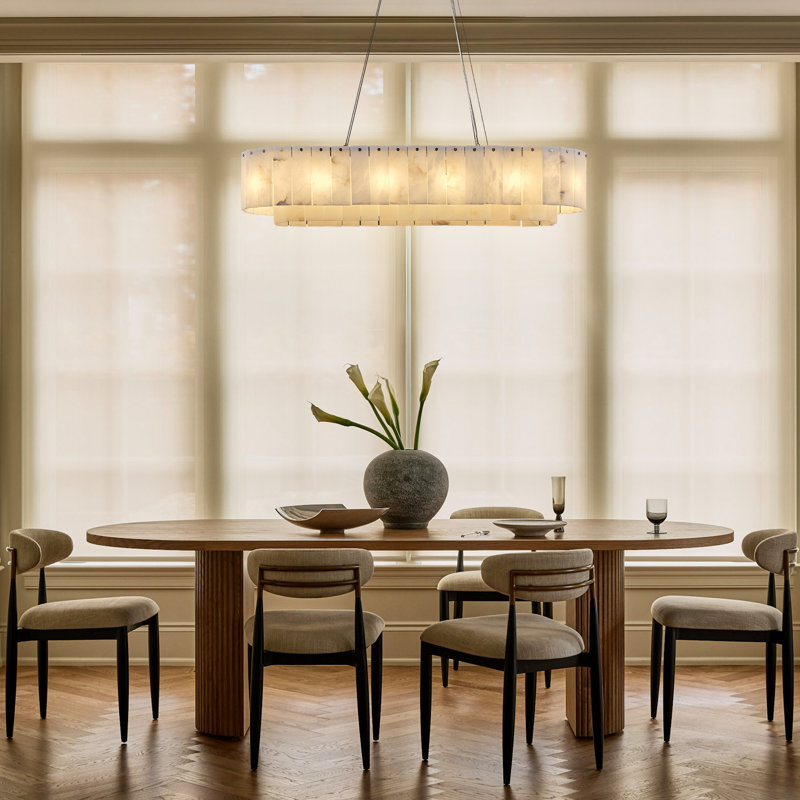 Jakarie Modern Drum Rectangle Alabaster Gold Chandeliers for Living Room Dining Room Kitchen Island(Bulbs Included)