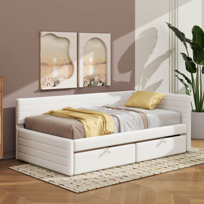 Twin Size Polyester-Upholstered Daybed Featuring 2 Built-In Drawers