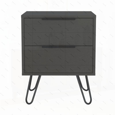 Table de chevet, table de bout, quatre pieds et deux tiroirs Augusta - noir