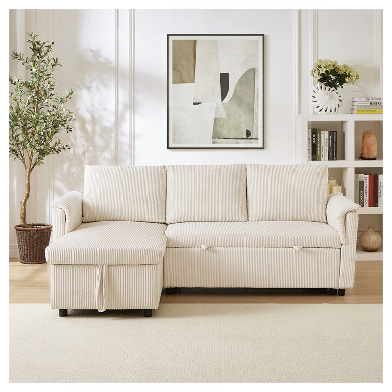 77'' Upholstered Sleeper Sofa, Beige Corduroy