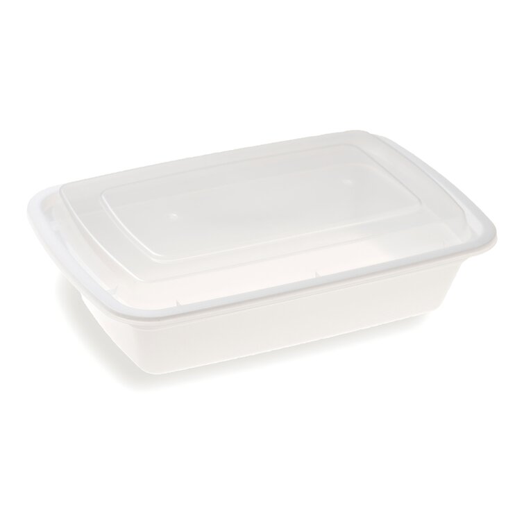 Asporto Microwavable To-Go Container - BPA Free PP Rectangular Take Out Food Container with Clear Plastic Lid - Catering & Takeout - 28 oz - White