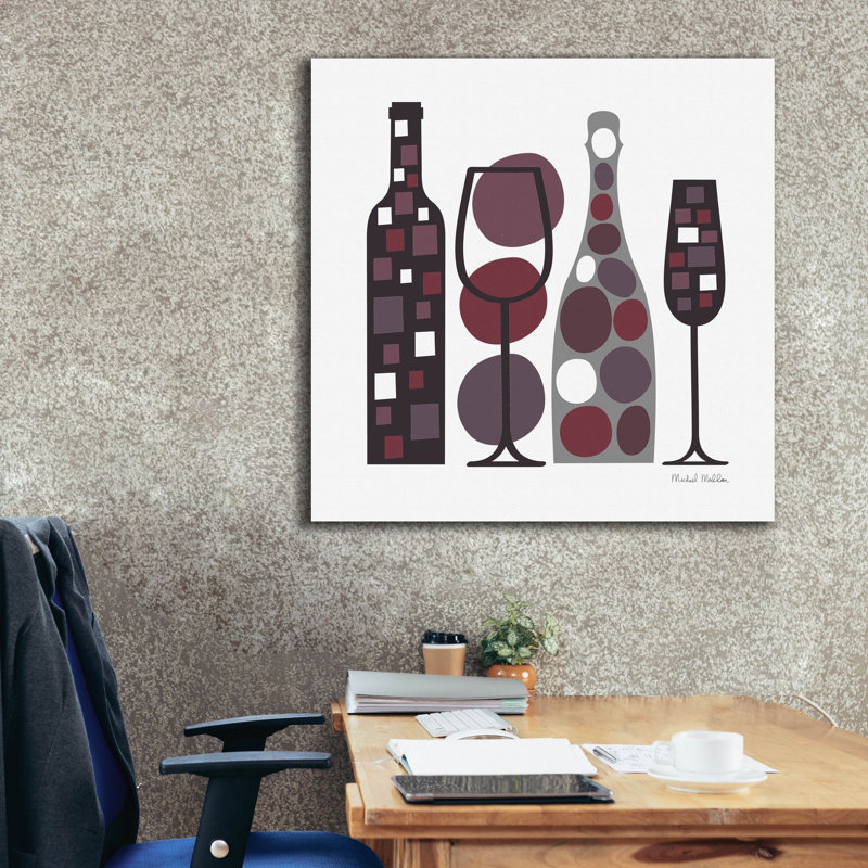 «Modern Kitchen Square 1 Wine Red» par Michael Mullan, art mural sur toile, H 37 po x l 37 po x P 1,5 po