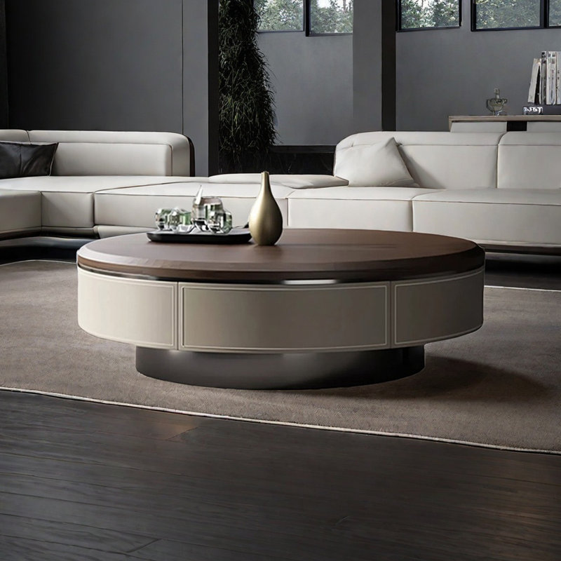 Modern simple round coffee table living room, 13.8" H x 35.4" L x 35.4" W