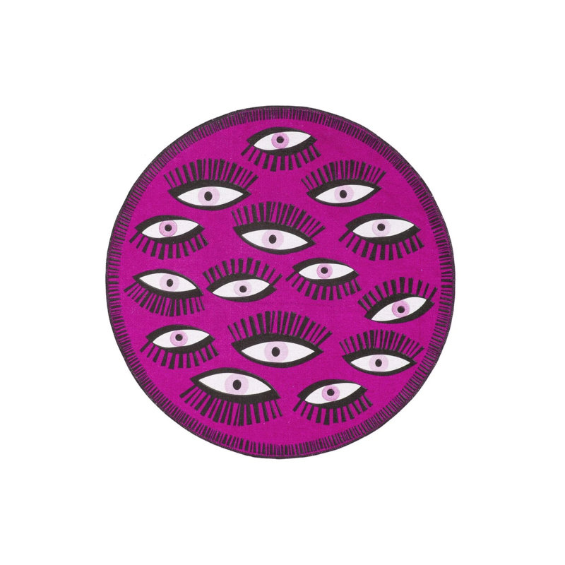 Fuchsia Pink Eye Theme Woven Base Round Rug, Round 2'8"