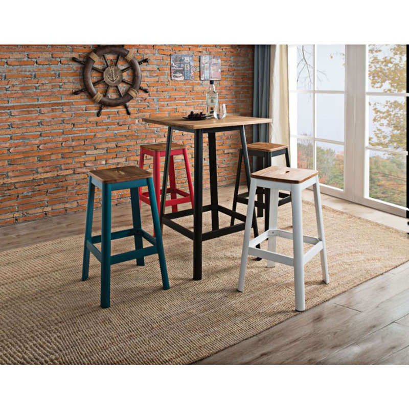 Friedhard Pine Solid Wood Top Metal Base Dining Table