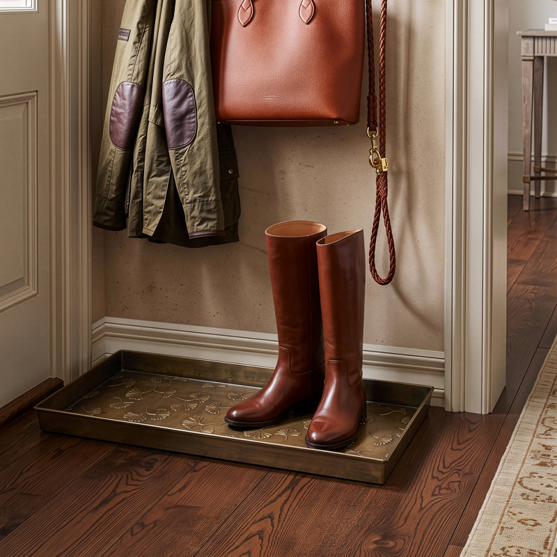 Antique Brass Gingko 30 in. x 13 in. Indoor Boot Tray