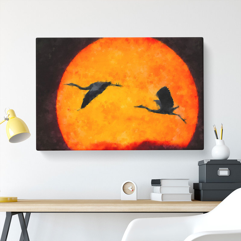 Two Heron Birds in Flight - Wrapped Canvas, 60cm H x 91cm W x 3cm D