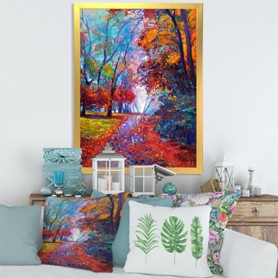 " Little Road Through Red Autumn Landscape " Painting Print