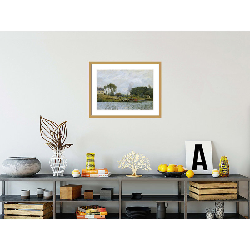 «Bateaux à l'écluse à Bougival» par Alfred Sisley - impression giclée encadrée, H 22,9 po x l 29,5 po