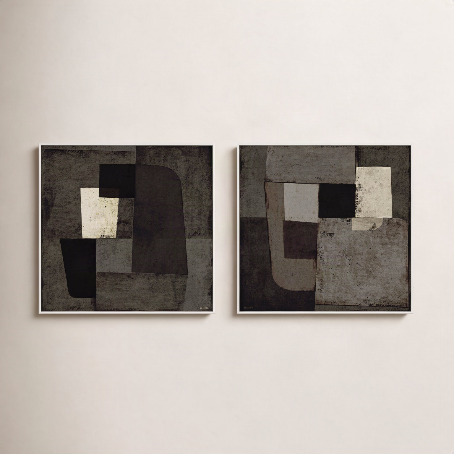 Night Shift 1 & 2, Set of 2 by Marco Marella for Studio M - Framed Wall Art, 16" H x 16" W, Canvas, White