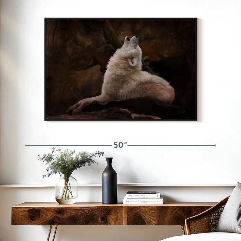 Loup blanc, Cadre flottant noir, 40 po x 27 po