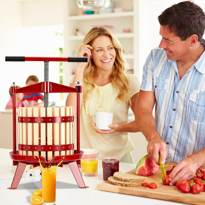 Pressoir à vin manuel en bois 4,75 gallons (18L) - Pressoir multi-usages pour cidre, miel, huile d'olive et légumes - Poignée ergonomique en T et base triangulaire stable - Utilisation dans la cuisine intérieure / extérieure