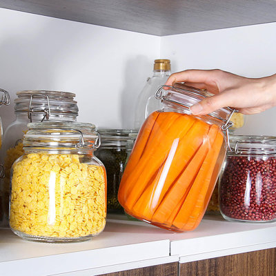 48Oz Food Storage Canister Glass Jars With Clamp Airtight Lids And Silicone Gaskets For Multi-Purpose Kitchen Containers - Clear Square (2 Pack)