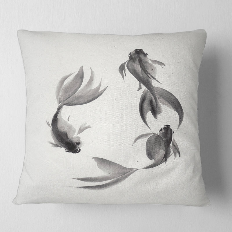 Coussin Monicolore Vintage Fish III - imprimé nautique et côtier, 18" x 18"
