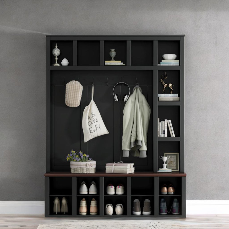4-in-1 Shoe Cabinet & Coat Rack, Black