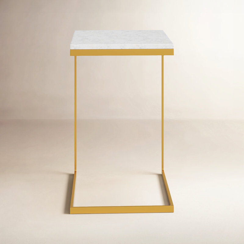 Lawler Marble C- Side Table, White Top/Gold Base