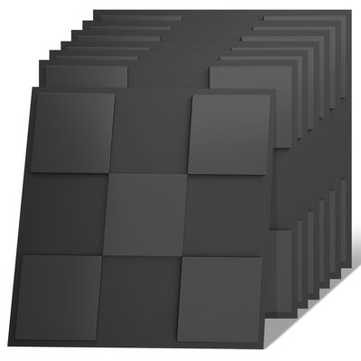 Carreaux de plafond décoratifs en forme de blocs noirs en forme de croix de 24 pièces 2x2 pi LooYee, panneaux de plafond modernes 3D 24 po x 24 po, matériau découpable imperméable en PVC, idéal pour le salon, la chambre à coucher, la surface de plancher, 96 pieds carrés