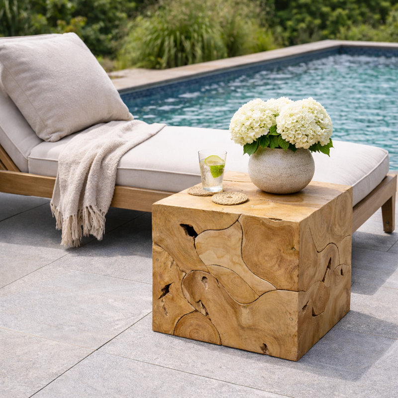 Square Teak Outdoor Side Table , 17.55'' in. W 17.55'' in. D