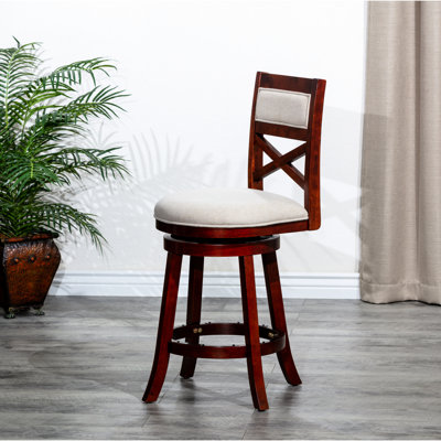 24" Counter Height Swivel Stool, Cherry, Beige Fabric, Adds Luxury And Comfort To Stool In Fabric Seat, Attractive Design