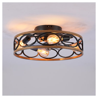 20" Matte Black Caged Ceiling Fan with Light Kit - Industrial Flush Mount Indoor Fan with Remote Control, Reversible DC Motor & 6 Speeds for Low Ceilings