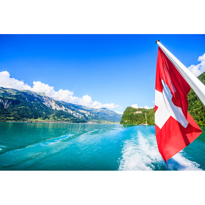 Degroot Switzerland National Flag At Cruise Boat's - Wrapped Canvas Print, 30cm H x 46cm W x 3.8cm D
