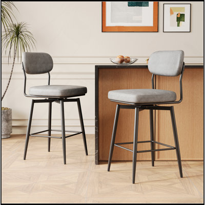 Ensemble de 2 tabourets de bar rotatifs à 360 ° avec tabourets de bar avec coussins en cuir et supports en fer, convenant à divers endroits tels que les cuisines, les restaurants, les bureaux, etc.
