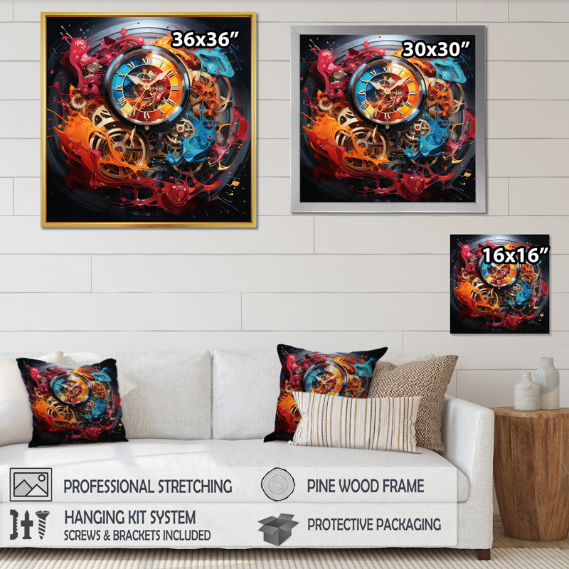 Collages abstraits de montres II - décoration murale tendance, H 24 po x l 24 po x P 1 po, Cadre doré à une seule photo