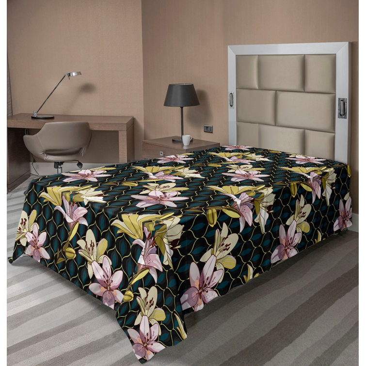 Ambesonne Floral Boho Flat Sheet Leafy Tropical Blooms