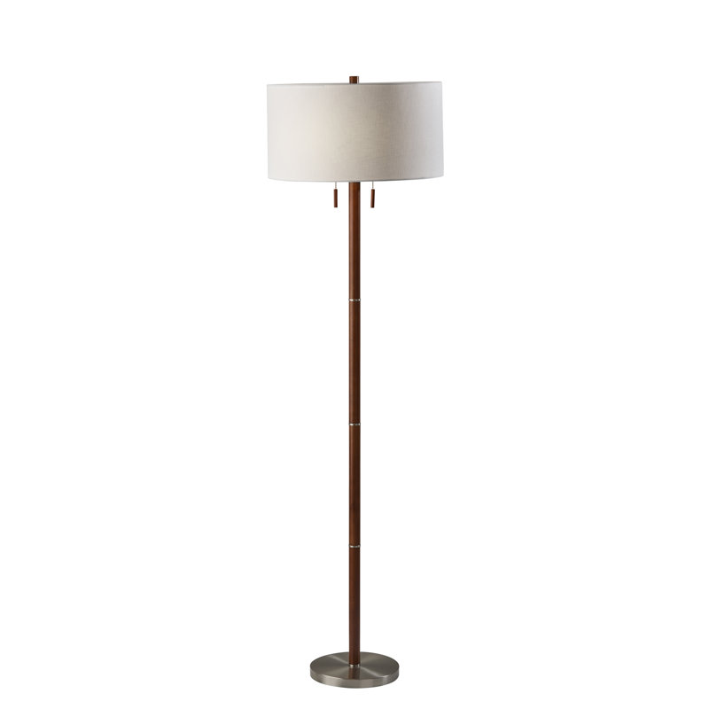 Lampe sur pied 66 po Geno, Blanc, Noyer / acier brossé