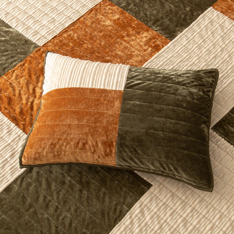 Ensemble d'édredon 3 pièces Wonderful Velvet Patchwork, Courtepointe très grand et 2 très grandes taies , Patchwork vert