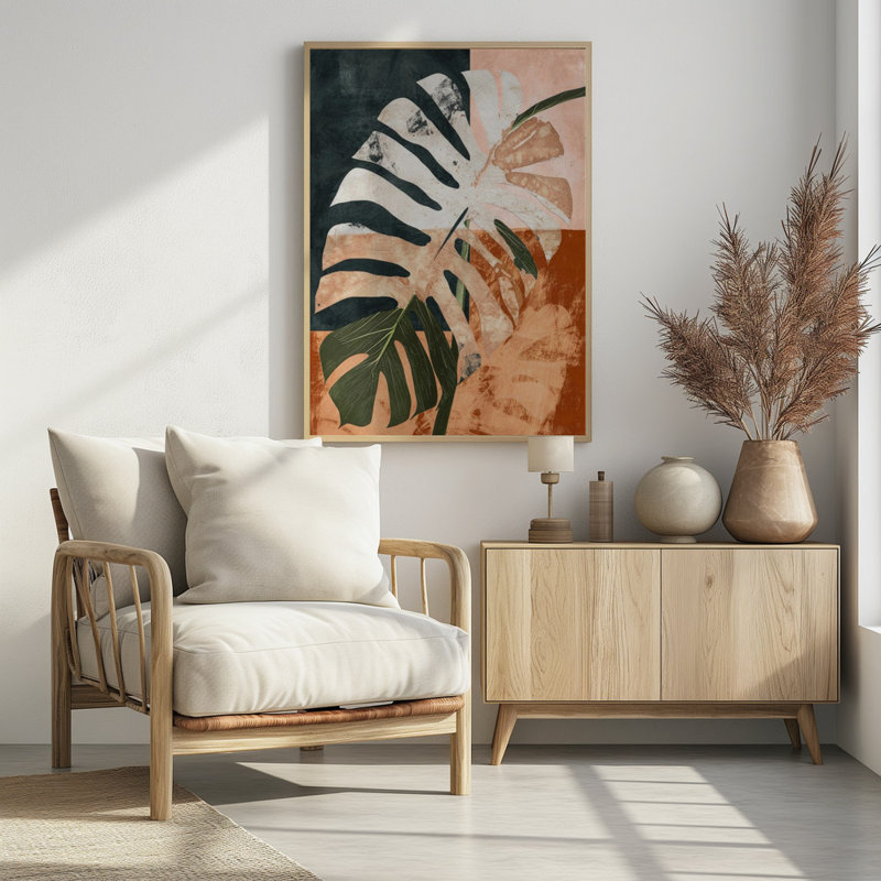 "Into the jungle", art mural texturé encadré, Blanc, H 14 po x l 10 po