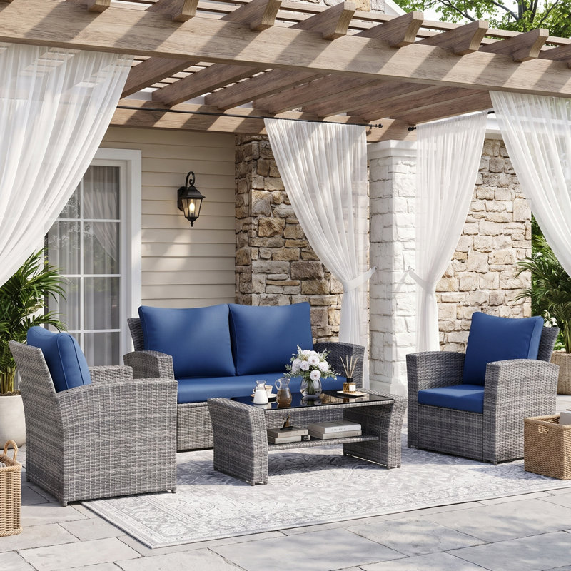 All Weather PE Wicker Patio Furniture Sets, Handwoven Rattan Outdoor Furniture Set with Water-Resistant Olefin Cushions, Outdoor Conversation Sets for Backyard, Porch, Garden