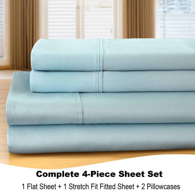 King Size Blue Solid Microfiber Sheet Set with Pillowcases