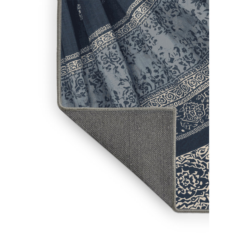 Tapis gris moelleux doux à motif de blocs d'inspiration mondiale - reliure grise, 8 x 10
