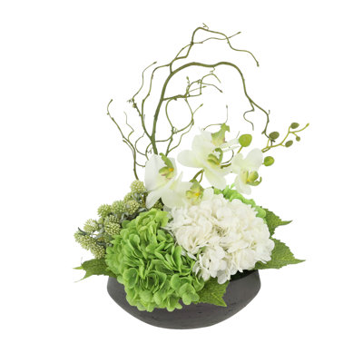 Organic Modern Arrangement with Orchids and Hydrangeas