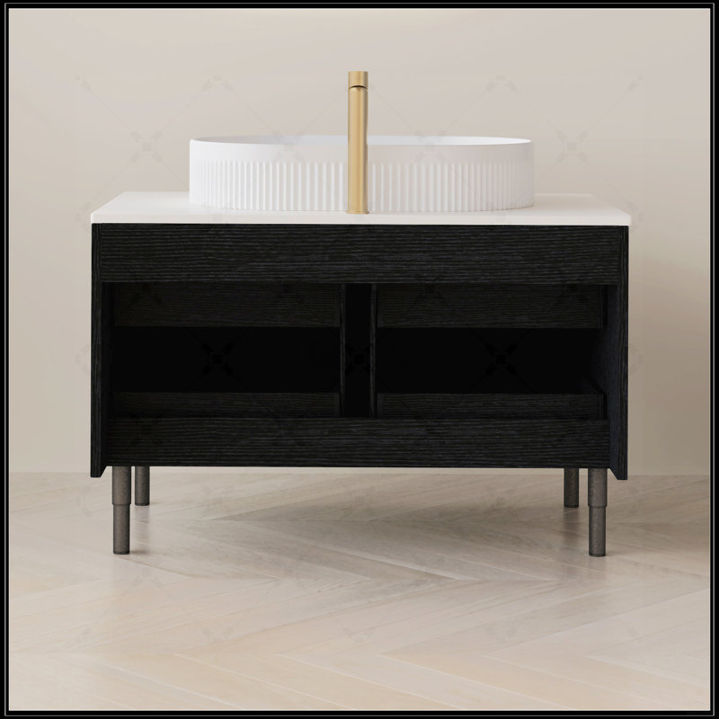 Meuble-lavabo 36 po avec lavabo intégré en céramique et tiroirs à fermeture en douceur, autoportant ou mural pour salle de bain moderne