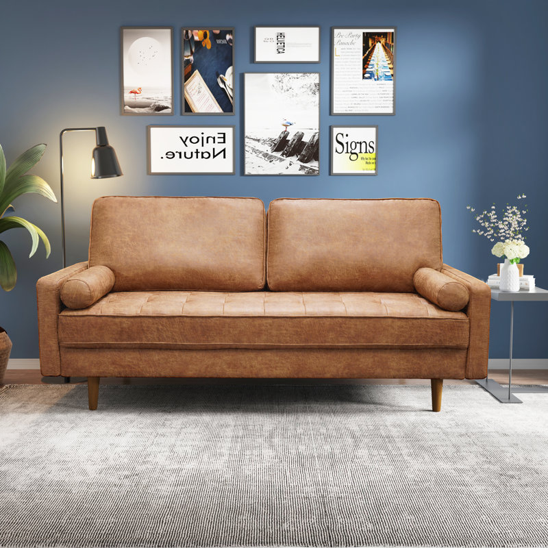 Aisha 69.7'' Faux Leather Sofa, Brown