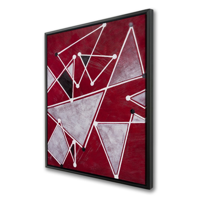 White Triangles on Red Background - Abstract Office Canvas Decor