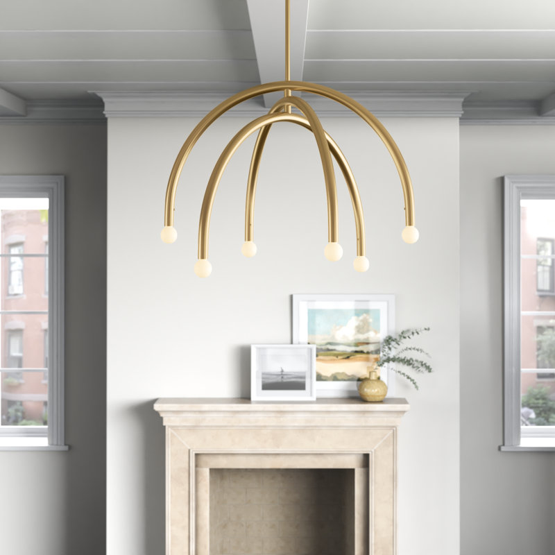 Yula 6-Light Chandelier in Natural Brass, Natural Brass