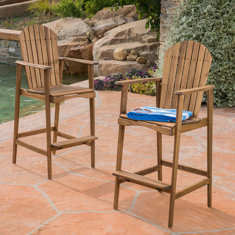 Tabourets de bar d'extérieur en bois d'acacia Adirondack, ensemble de 2, teint naturel