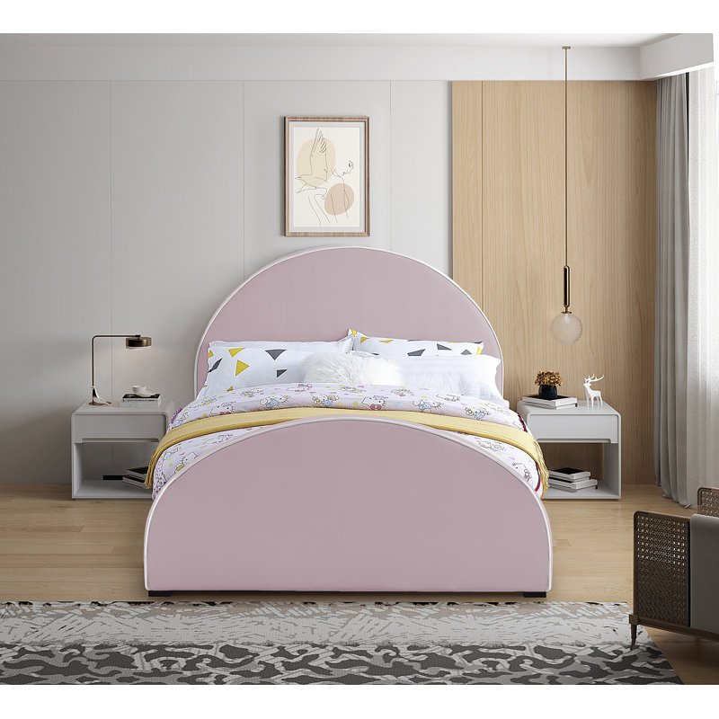 Hilbrand Upholstered Unfinished Panel Bed, Pink Velvet, King