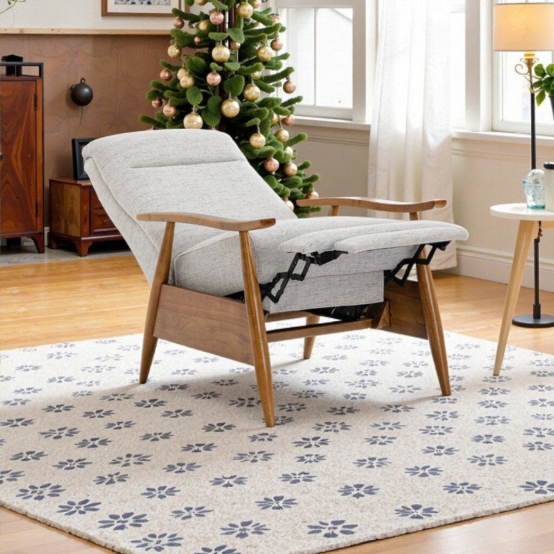 Fauteuil inclinable en tissu avec accoudoirs en bois massif Tustin, Beige, Marron clair