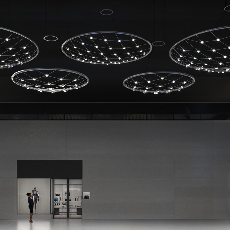 Luminaire suspendu rond 48 po Constellation Galaxy Matrix avec cordon / câble - aluminium satiné brillant