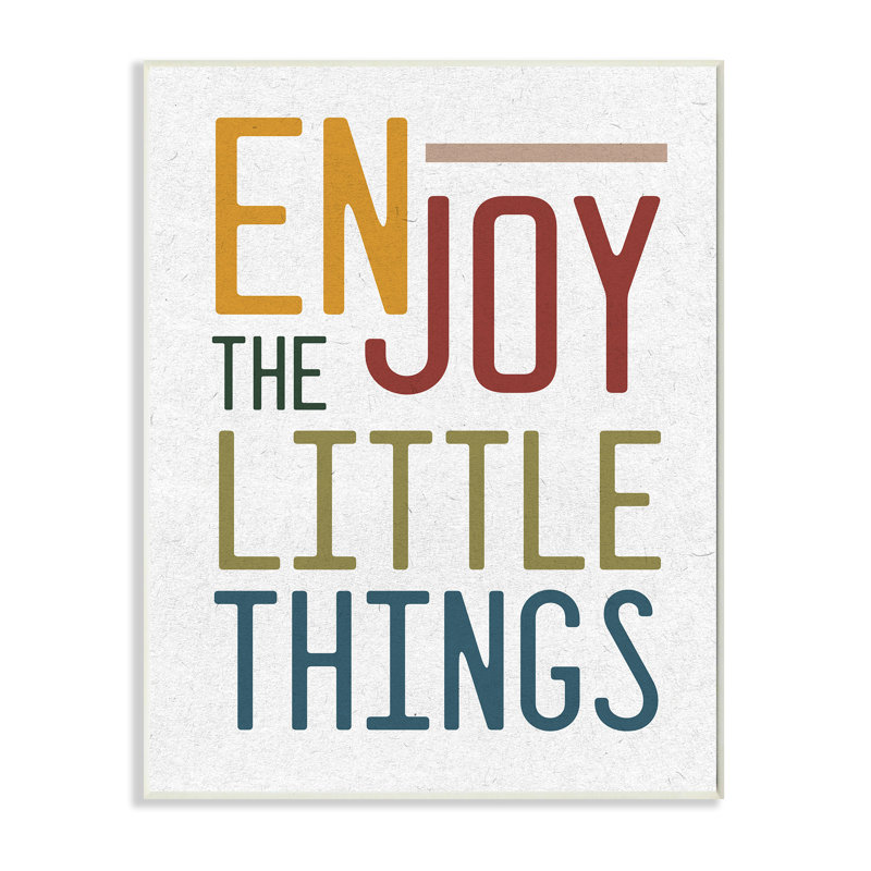 «Enjoy The Little Things», citation, typographie, bleu, rouge, Bois naturel, H 15 po x l 10 po